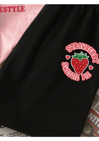 Strawberry Baskılı Kız Çocuk/yetişkin Alt Üst Takım – Yazlık Tişört ve Şort Seti