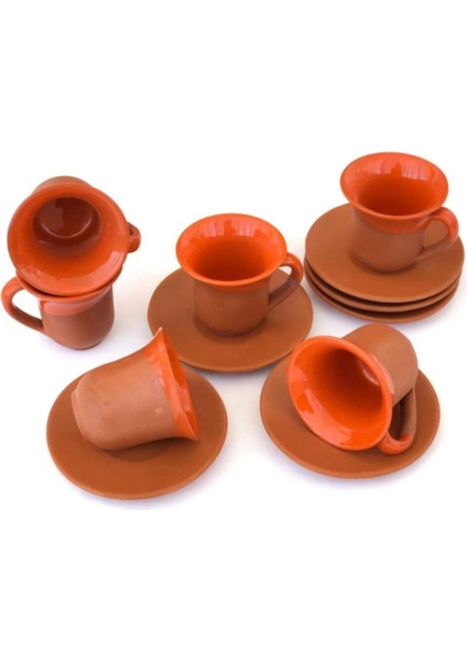 Turuncu 6'lı Lale Desenli Kahve Fincan Seti, Şık ve Zarif Tasarım