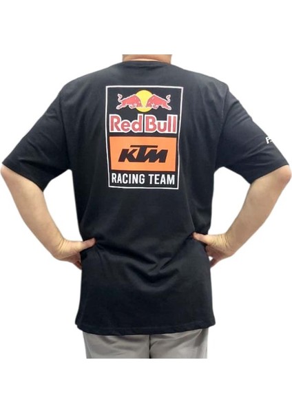 Erkek Bisiklet Yakalı Redbull Ktm Baskılı Kısa Kollu Siyah Tişört Ety-Ktmr