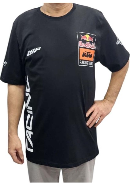 Erkek Bisiklet Yakalı Redbull Ktm Baskılı Kısa Kollu Siyah Tişört Ety-Ktmr