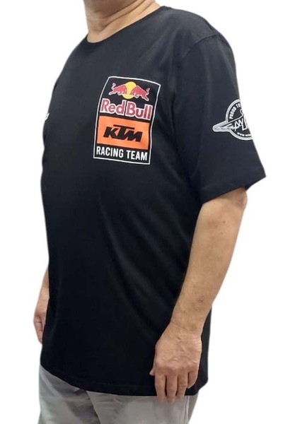 Erkek Bisiklet Yakalı Redbull Ktm Baskılı Kısa Kollu Siyah Tişört Ety-Ktmr
