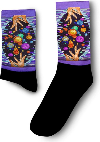 Elementler ve Gezegenler Dijital Baskılı Çorap - Unisex