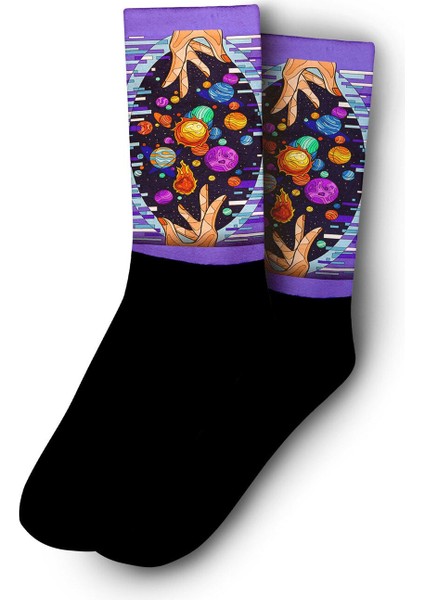 Elementler ve Gezegenler Dijital Baskılı Çorap - Unisex