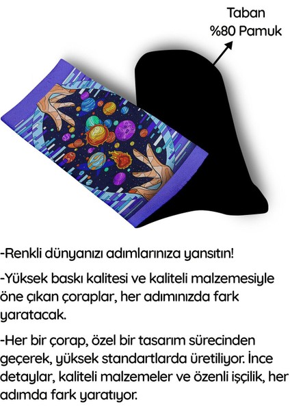 Elementler ve Gezegenler Dijital Baskılı Çorap - Unisex