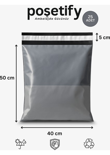 Gri Cepli Kargo Poşeti 40X50+5 cm 25 Adet E-Ticaret Poşeti | Yapışkan Bantlı Gönderi Zarfı