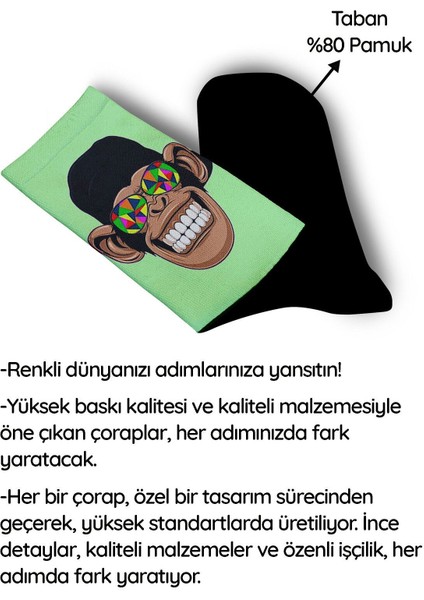 Saykodelik Gözlüklü Maymun Dijital Baskılı Çorap - Unisex