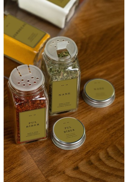 36'lı Şeffaf Lego Standlı Cam Kapaklı Baharatlık Seti Etiket Fırça Huni Hediyeli