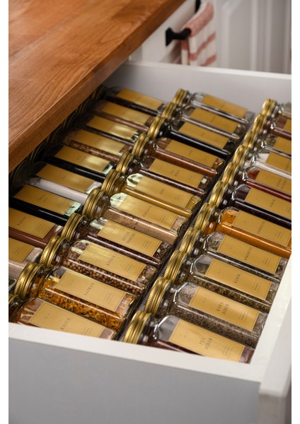 36'lı Şeffaf Lego Standlı Cam Kapaklı Baharatlık Seti Etiket Fırça Huni Hediyeli