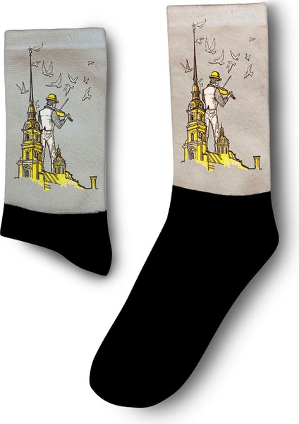 Peter ve Paul Katedrali - St Petersburg Kemancısı Dijital Baskılı Çorap - Unisex