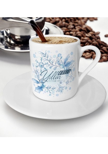 Kişiye Özel Yılbaşı Temalı Renkli Türk Kahvesi Fincanı Seti, 12'li