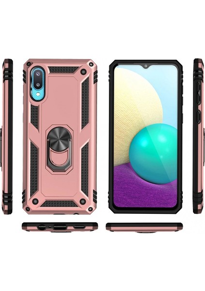 Samsung Galaxy A02 Kılıf Sofya Yüzüklü Silikon Kapak - Rose Svlrs modelleri