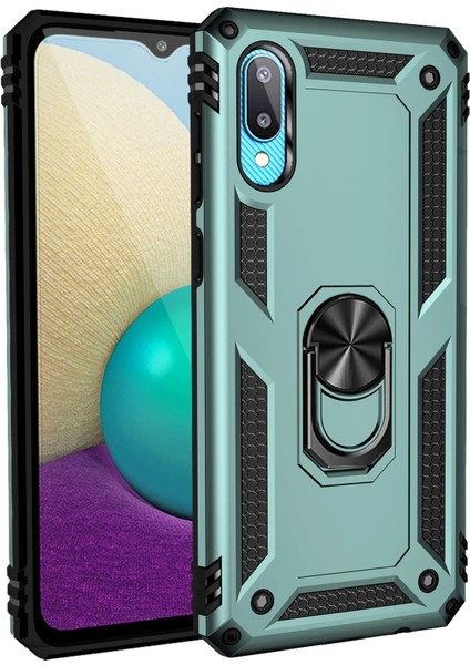 Samsung Galaxy A02 Kılıf Sofya Yüzüklü Silikon Kapak - Yeşil Svlrs