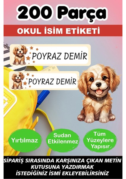 Sevimli Köpek Kalem Defter Okul Etiketi - Kişiye Özel Isim Yazılabilen 200 Adet Etiket fiyatları
