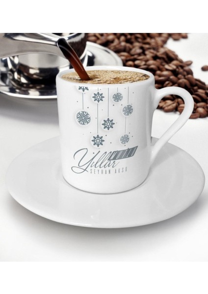 Kişiye Özel Yılbaşı Temalı Renkli Türk Kahvesi Fincanı, 10'lu Set