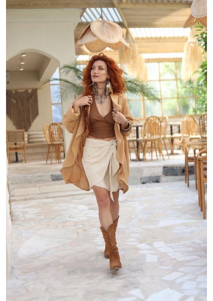 Anvelop Kesim Bağlamalı Fiyonklu Salaş Lifli Natürel Keten Yazlık Bohem Boho Sahil Tatil Etek modelleri
