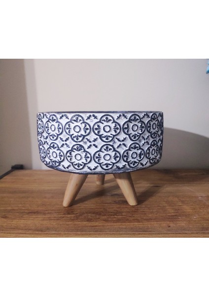 Beton Saksı Ayaklı Sukulent Bonzai Aranjman Teraryum Saksısı 18x14cm