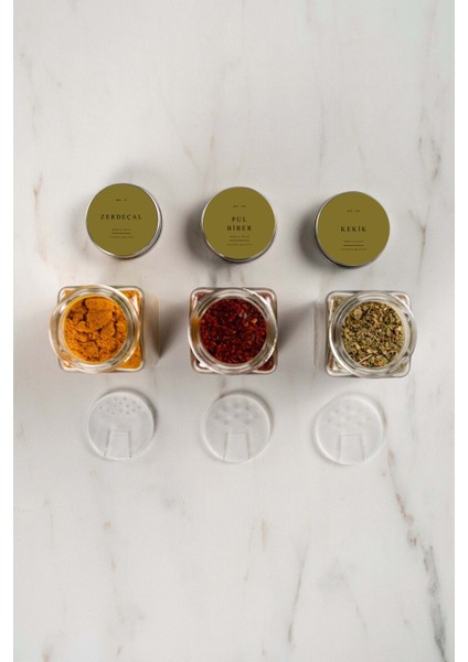 24'lü Cam Baharatlık Seti Kapaklı Etiketli Baharatlık Takımı Fırça Huni Hediyeli