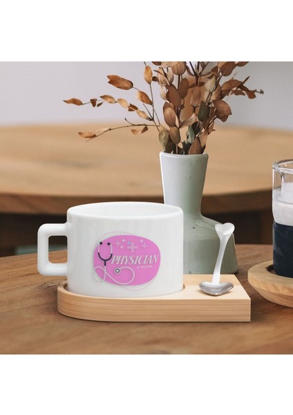 Kişiye Özel Renkli Seramik Fincan, Ahşap Altlıklı, Meslek Hediyesi