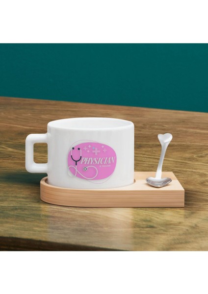 Kişiye Özel Renkli Seramik Fincan, Ahşap Altlıklı, Meslek Hediyesi fiyatları