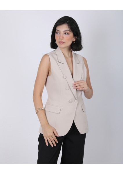 Kadın Bej Düğme Detaylı Blazer Yelek indirimleri