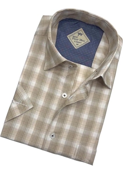 Erkek Klasik Rahat Kesim Ekoseli Kısa Kollu Gömlek