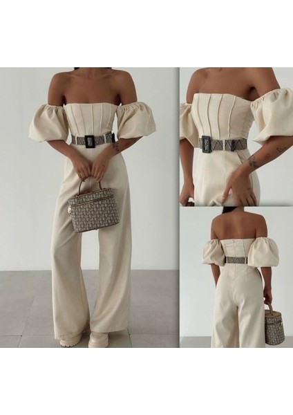 Puf Kol Kemerli Straples Cepli Geniş Ispanyol Paça Yüksek Bel Gece Kokteyl Davet Yazlık Uzun Tulum fiyatları