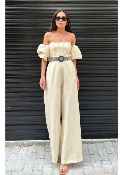 Puf Kol Kemerli Straples Cepli Geniş Ispanyol Paça Yüksek Bel Gece Kokteyl Davet Yazlık Uzun Tulum fırsatları