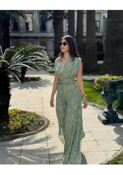 Boho Bağlama Tasarım Viskon Geniş Yanlar Kısa Ispanyol Paça Yazlık Tatil Sahil Uzun Bohem Tulum Mint