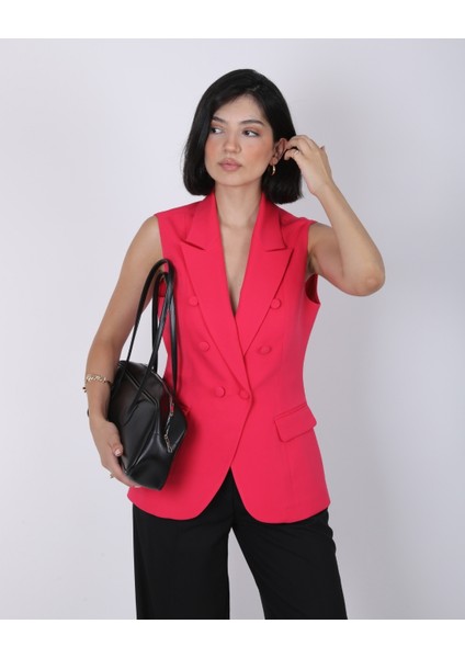 Kadın Fuşya Düğme Detaylı Blazer Yelek fiyatları