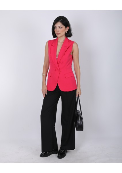 Kadın Fuşya Düğme Detaylı Blazer Yelek modelleri