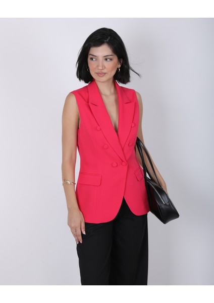 Kadın Fuşya Düğme Detaylı Blazer Yelek indirimleri