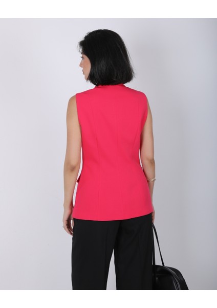 Kadın Fuşya Düğme Detaylı Blazer Yelek