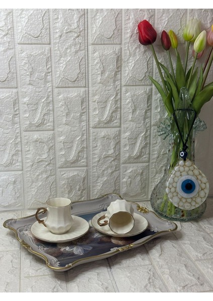 Altın Dekorlu Ekru 2'li Kahve Fincan Takımı, Şık ve Zarif Tasarım. modelleri