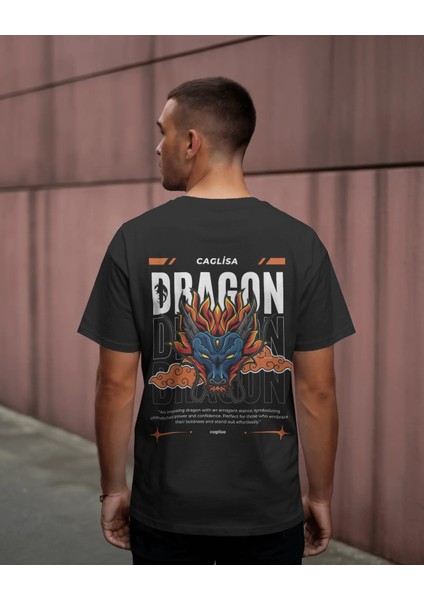 Caglısa Özel Tasarım “dragon Power” Oversize Tişört (Siyah/beyaz)