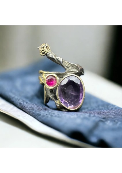 Ametist Yakut Gümüş Yüzük