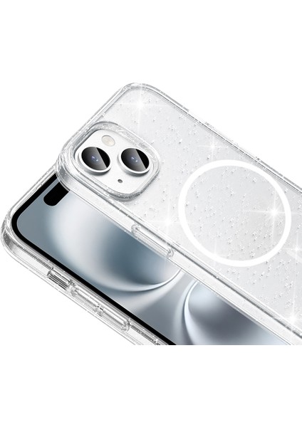 Iphone 14 Kılıf Parlak Simli Saydam Magsafe Şeffaf Silikon Kapak