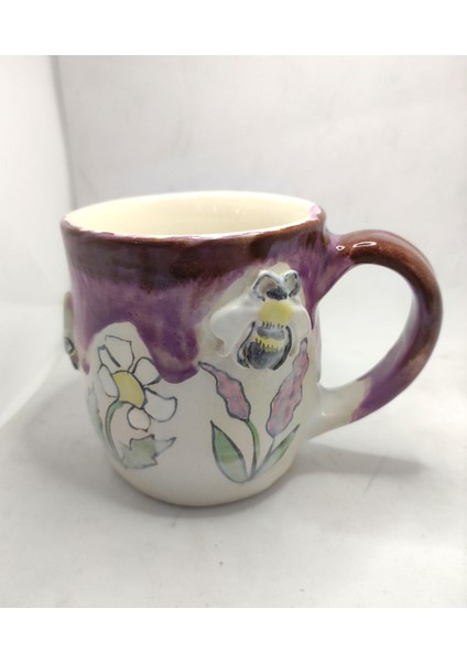 Beyaz Kır Çiçeği ve Arı Temalı 300 ml Kahve Kupası