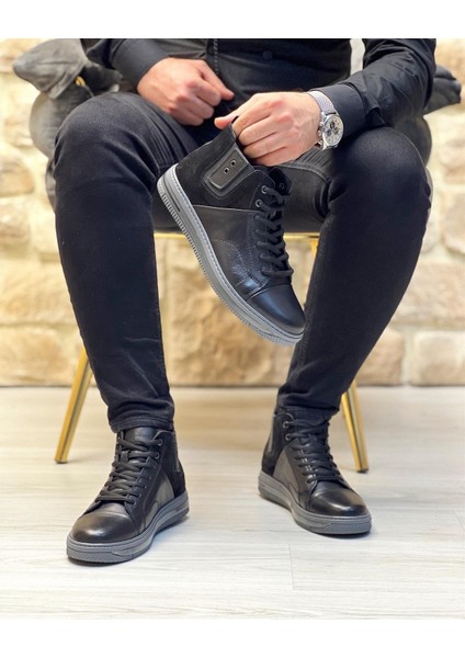 0094 Hakiki Deri Siyah Erkek Sneaker Bot fiyatları