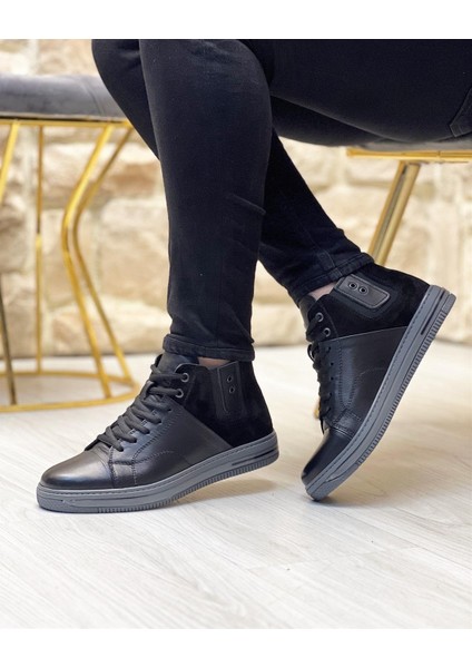 0094 Hakiki Deri Siyah Erkek Sneaker Bot indirimleri