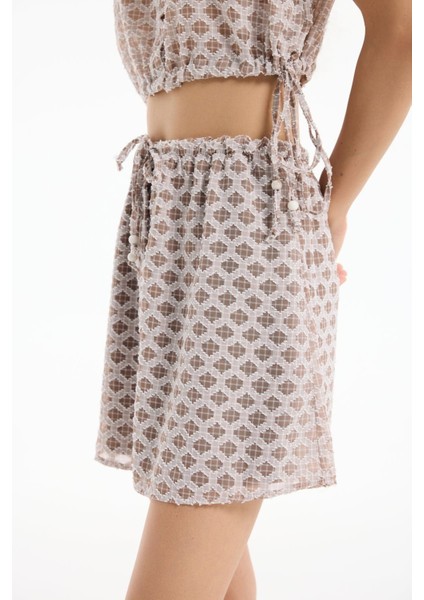 Modern Etnik Desenli Yüksek Bel Mini Etek ve Bağlamalı Bluz Yazlık Ikili Takım modelleri