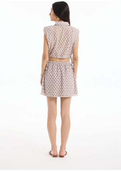 Modern Etnik Desenli Yüksek Bel Mini Etek ve Bağlamalı Bluz Yazlık Ikili Takım fırsatları