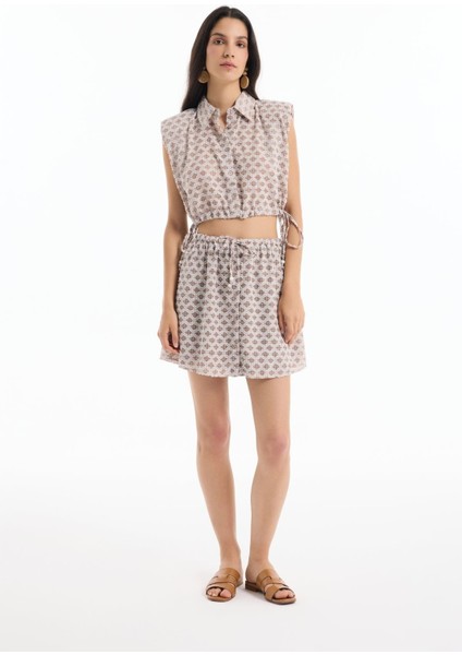 Modern Etnik Desenli Yüksek Bel Mini Etek ve Bağlamalı Bluz Yazlık Ikili Takım indirimleri