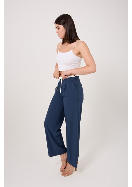 Çift Bel Bantlı Yüksek Bel Wide Leg Kadın Pantolon modelleri