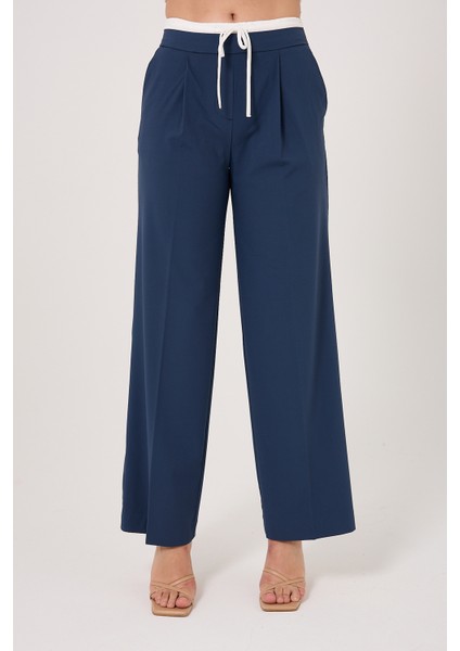 Çift Bel Bantlı Yüksek Bel Wide Leg Kadın Pantolon