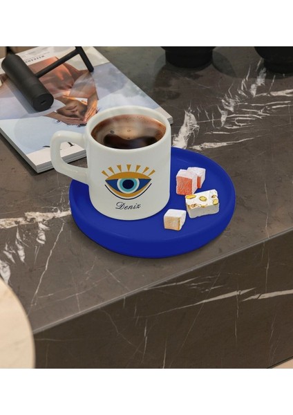 Kişiye Özel Mavi Sunum Tabaklı Nazar Boncuğu Temalı Türk Kahvesi Fincanı fiyatları