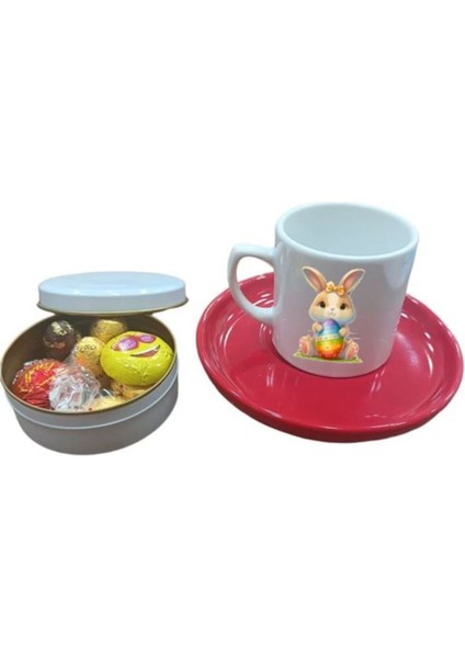 Kırmızı Paskalya Kahve Fincanı ve Metal Kutuda Çikolatalar Seti fiyatları