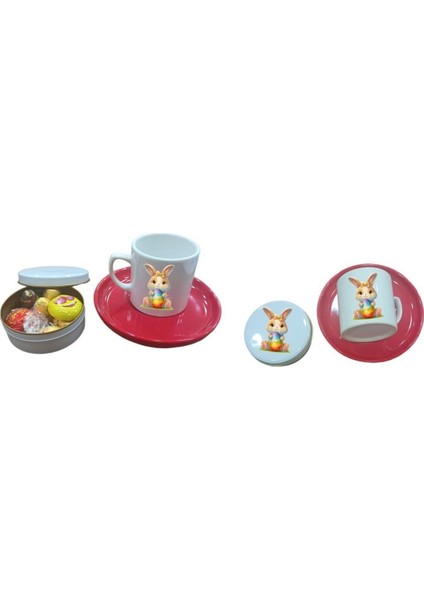 Kırmızı Paskalya Kahve Fincanı ve Metal Kutuda Çikolatalar Seti modelleri