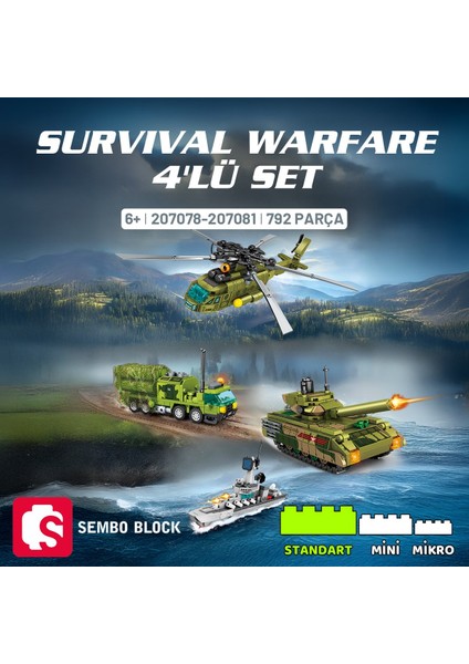 Survival Warfare 4'lü Askeri Araçlar Yapı Bloğu Seti 792 Parça