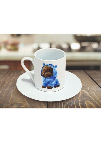 Minik Renkli Köpekler Beyaz Türk Kahvesi Fincanı, 2'li Set