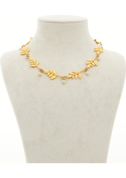 Gerçek Tatlı Su İncili Altın Kaplama Yaprak Choker Kolye modelleri